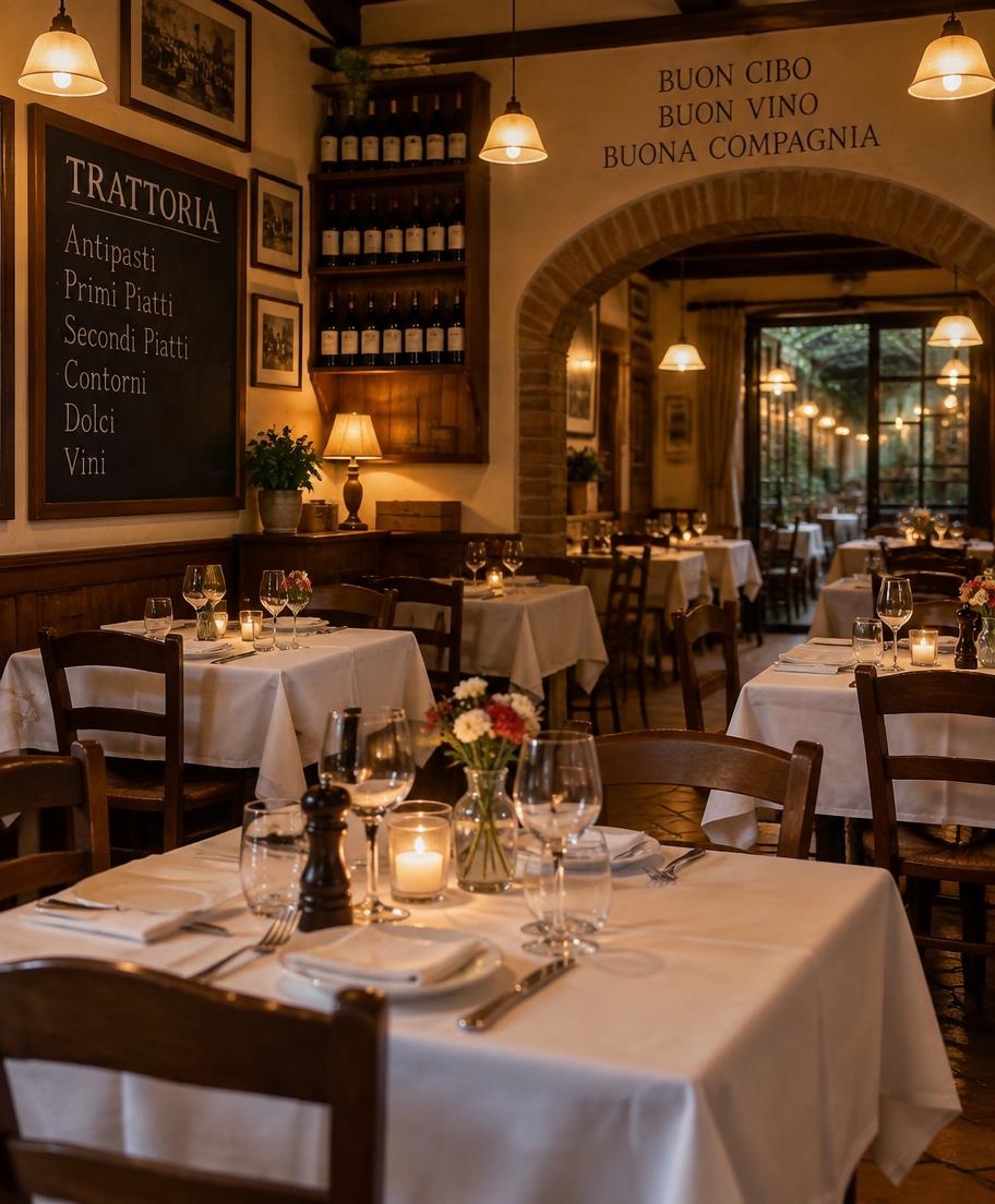 Gemütlich eingedeckte Tische in der Pizzeria Fellini